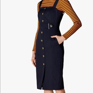 Karen Millen Buttoned Pinafore Dress, Navy